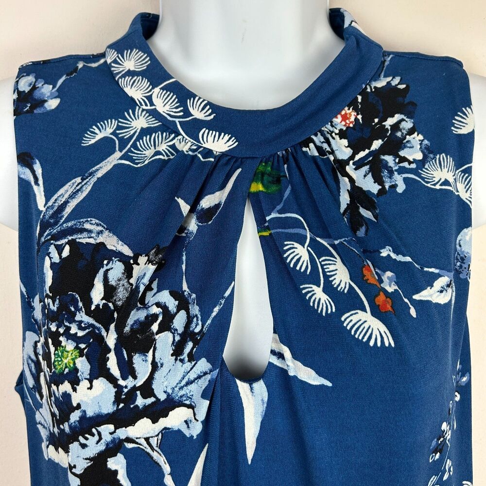White House Black Market Blue WHBM Floral Sleeveless Top Size S - Picture 2 of 16
